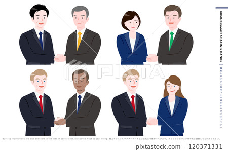 穿著西裝的男女握手的商業場景圖示插圖_政治家、日本人、外國人 穿著西裝的男女握手的商業場景圖示插圖_政治家、日本人、外國人 120371331