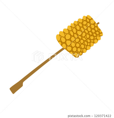 Corn on skewer. Vegetable on stick. Tasty vegetarian roasted corncob. Prepared barbeque or kebab. Grilled fried food Corn on skewer. Vegetable on stick. Tasty vegetarian roasted corncob. Prepared barbeque or kebab. Grilled fried food 120371422