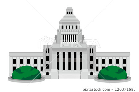 日本國會議事堂的簡單建築向量圖_從國會議事堂正面看到的風景_政治、經濟等的象徵。 120371683