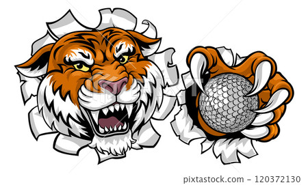 Tiger Golf Ball Sports Team Cartoon Animal Mascot 120372130
