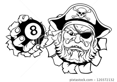 Pirate Angry Pool 8 Ball Billiards Mascot Cartoon 120372132