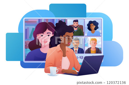 Woman Video Conference Call Online Meeting Cartoon 120372136