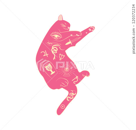 Mystical cats in boho style, silhouette collection. Esotericism and mysticism, occultism. Cartoon flat vector Mystical cats in boho style, silhouette collection. Esotericism and mysticism, occultism. Cartoon flat vector 120372234