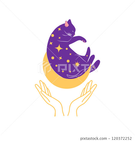 Mystical cats in boho style, silhouette collection. Esotericism and mysticism, occultism. Cartoon flat vector 120372252