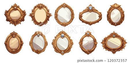 Vintage mirrors. Decorative retro frame and border forms, luxury baroque ornament swirl frameworks with diamonds set vector illustration 120372357