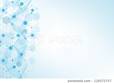 Abstract hexagonal molecular structures in technology background and science style. Medical design. Vector illustration Abstract hexagonal molecular structures in technology background and science style. Medical design. Vector illustration 120372757