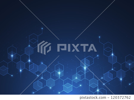 Abstract technology blue hexagons pattern background for Network connection concept with mesh dots and lines innovation. Vector illustration Abstract technology blue hexagons pattern background for Network connection concept with mesh dots and lines innovation. Vector illustration 120372762