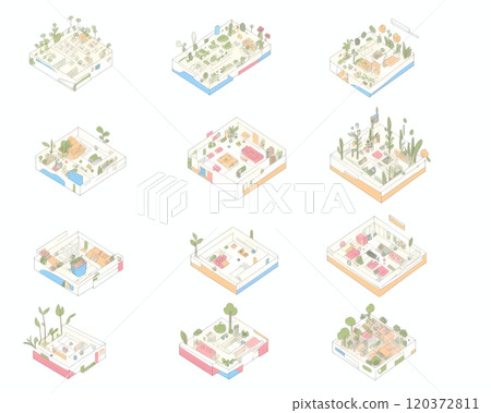 AI生成的植物和建築等距插畫素材 AI生成的植物和建築等距插畫素材 120372811