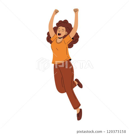 Happy woman jumping for joy, celebrating positivity and success 120373158