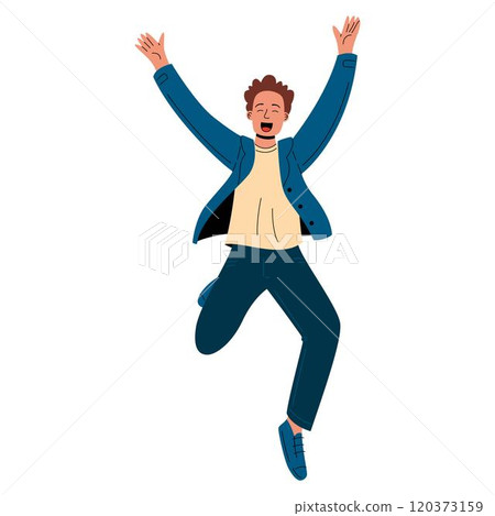 Happy man jumping with joy, celebrating success and good vibes Happy man jumping with joy, celebrating success and good vibes 120373159