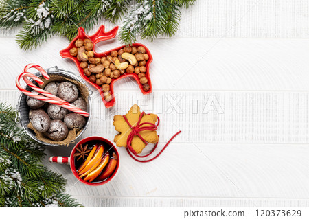 Christmas cookies and mulled wine arrangement 120373629