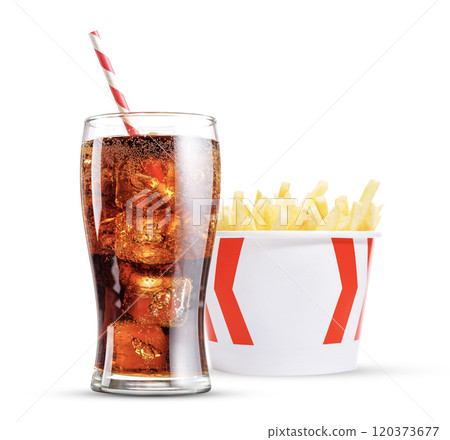 A classic cola and French fries 120373677