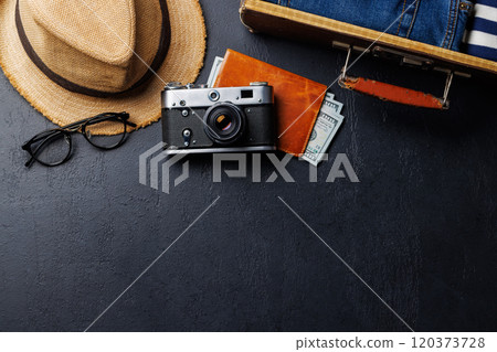 A travel items and clothes 120373728