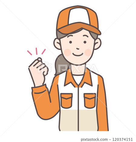 A female gas station attendant doing a fist pump 120374151