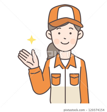 A female gas station attendant giving instructions 120374154