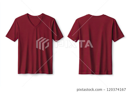 Red t-shirt mockup, front and back view. AI-generated item 120374167