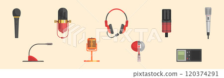 Different Microphones as Speaking Vocal Tool Vector Set Different Microphones as Speaking Vocal Tool Vector Set 120374291