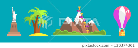 Flat Travel and Tourism Object and Element Design Vector Set 120374301