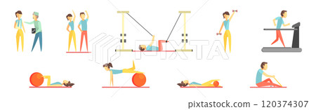 People Character at Physiotherapy and Rehabilitation Session Vector Set 120374307