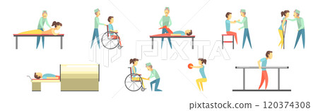 People Character at Physiotherapy and Rehabilitation Session Vector Set 120374308