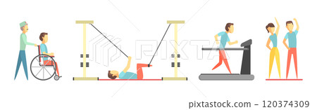 People Character at Physiotherapy and Rehabilitation Session Vector Set 120374309