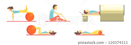 People Character at Physiotherapy and Rehabilitation Session Vector Set 120374311