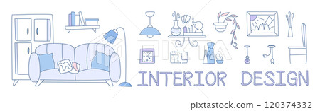 Interior Design Line Object and Elements Vector Set 120374332