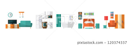 Furniture Room Object and Interior Item Vector Set 120374337