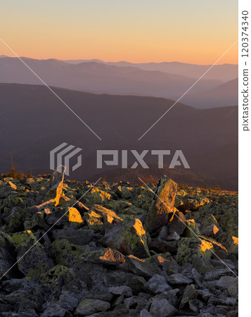 Amazing sunrise in the mountains 120374340