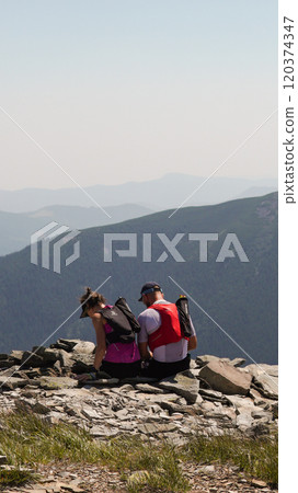 Trekking in the mountains. top view 120374347