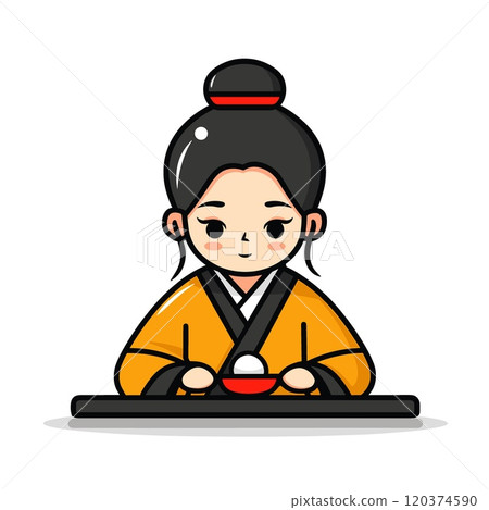 Korean woman in kimono with chopsticks vector illustration. 120374590