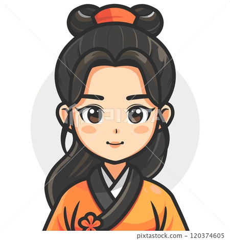 Cute Korean girl in traditional costume. Vector illustration in cartoon style. 120374605