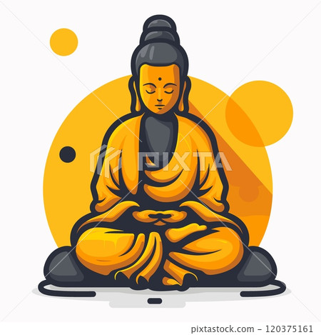 Buddha meditating in lotus position, vector illustration. 120375161