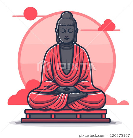 Buddha statue in lotus position. Vector illustration in flat style. 120375167