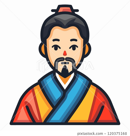 Chinese Man with a beard and a blue and yellow robe. 120375168