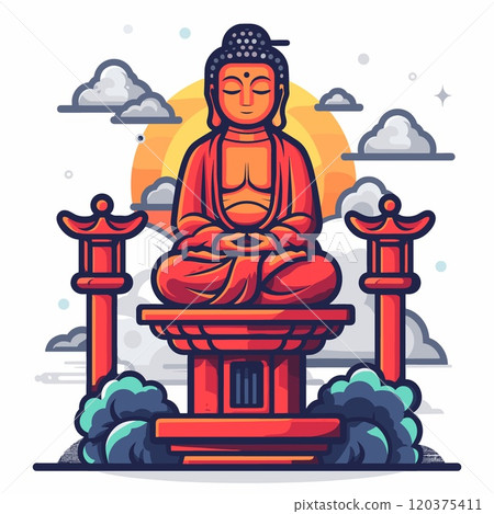 Buddha statue in Chinese temple. Vector illustration in flat style Buddha statue in Chinese temple. Vector illustration in flat style 120375411