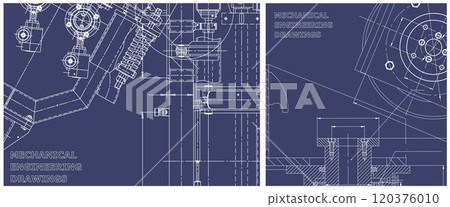 Blueprint illustration set. Engine line drawing 120376010