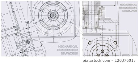 Blueprint illustration set. Engine line drawing 120376013