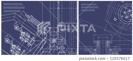 Blueprint illustration set. Engine line drawing 120376017