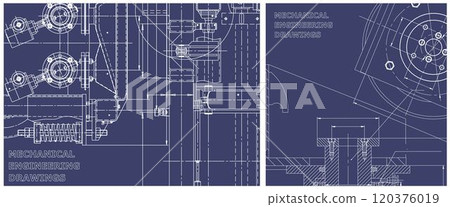 Blueprint illustration set. Engine line drawing Blueprint illustration set. Engine line drawing 120376019