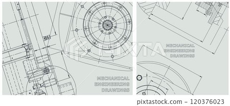 Blueprint illustration set. Engine line drawing Blueprint illustration set. Engine line drawing 120376023