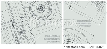 Blueprint illustration set. Engine line drawing 120376025