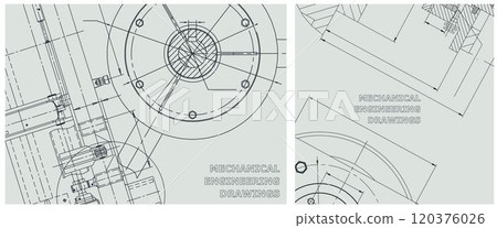 Blueprint illustration set. Engine line drawing Blueprint illustration set. Engine line drawing 120376026