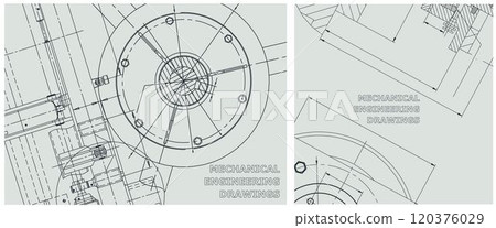 Blueprint illustration set. Engine line drawing Blueprint illustration set. Engine line drawing 120376029