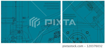 Blueprint illustration set. Engine line drawing 120376032
