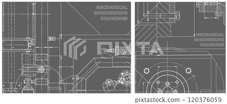 Blueprint illustration set. Engine line drawing 120376059