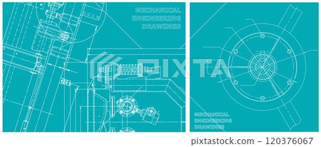 Blueprint illustration set. Engine line drawing 120376067