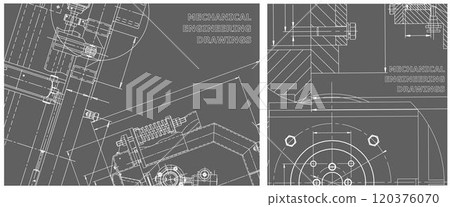 Blueprint illustration set. Engine line drawing Blueprint illustration set. Engine line drawing 120376070
