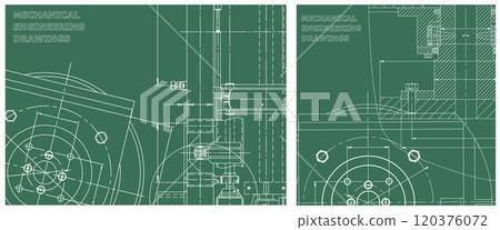 Blueprint illustration set. Engine line drawing Blueprint illustration set. Engine line drawing 120376072