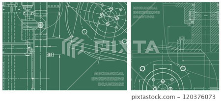 Blueprint illustration set. Engine line drawing 120376073